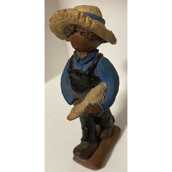 5” Tall Handpainted Faceless Boy Holding Duck Wooden Figurine - Picture 5 of 5